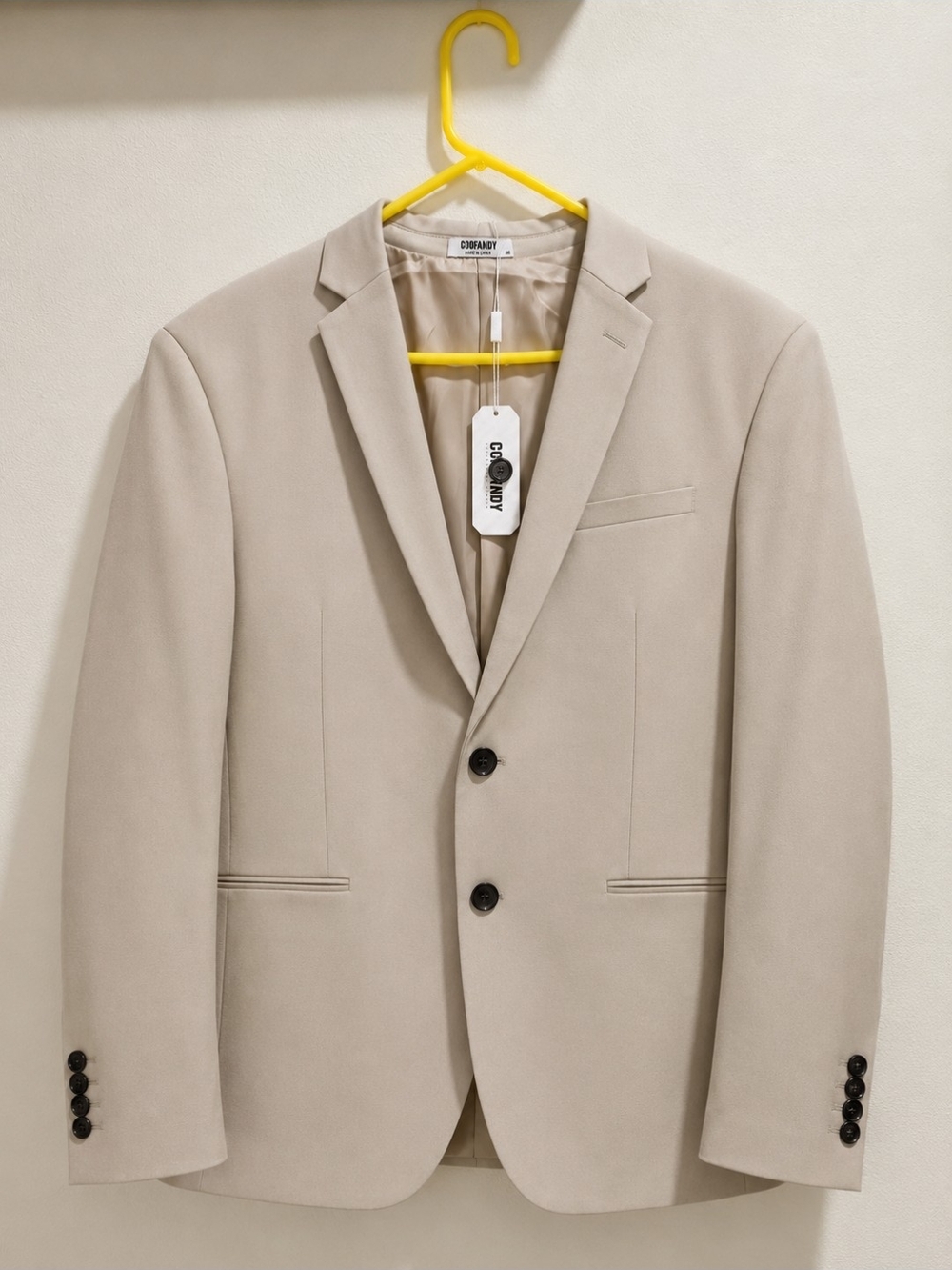 Beige Men's Two-Button Notch Lapel Blazer